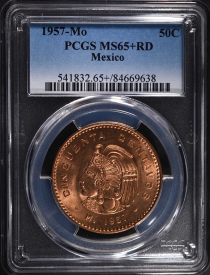 1957 MEXICO CENTAVOS PCGS MS65+RD