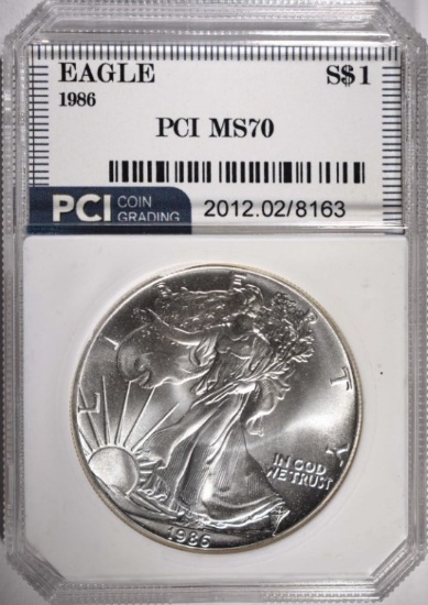 1986 AMERICAN SILVER EAGLE, PCI PERFECT GEM BU