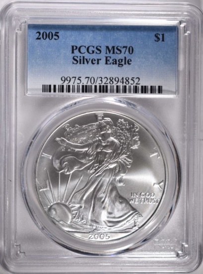 2005 AMERICAN SILVER EAGLE, PCGS MS-70