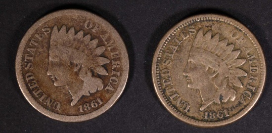 2-1861 INDIAN CENT: 1-G/VG & 1-VG/FINE