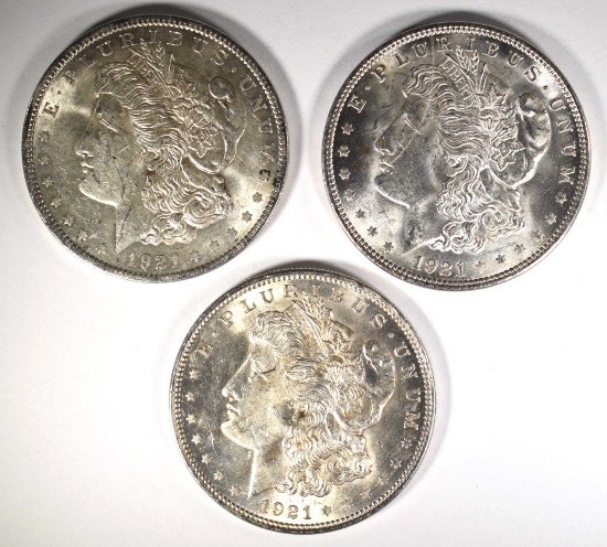 3 1921 MORGAN DOLLARS BU