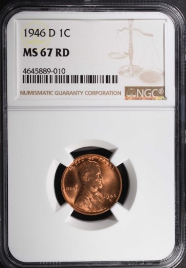 1946-D LINCOLN CENT, NGC MS-67 RED