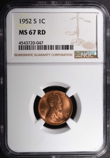 1952-S LINCOLN CENT, NGC MS-67 RED