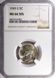 1945-S JEFFERSON NICKEL, NGC MS-66 FULL STEPS RARE