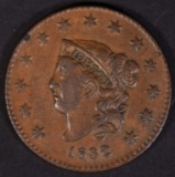 1832 LARGE CENT  XF/AU