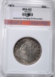 1874 WITH ARROWS SEATED HALF DOLLAR, AGP CH BU