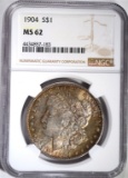 1904 MORGAN DOLLAR, NGC MS-62 TONING/COLOR