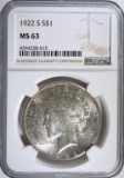 1922-S PEACE DOLLAR, NGC MS-63