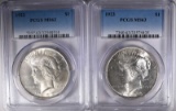 1922 & 1923 PEACE SILVER DOLLARS, PCGS-MS63