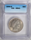 1906-D BARBER HALF DOLLAR, ICG MS-63