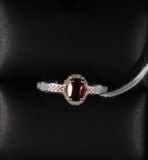 GARNET 0.5CT RING with DIAMONDS in STERLING SILVER