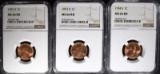 1952-S, 53-D & 54-S LINCOLN CENT, NGC MS66-RD