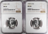 1945-S & 1954-S WASHINGTON QUARTERS, NGC MS-66