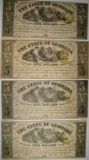 (4) 1864 $5.00 STATE OF GEORGIA NOTES