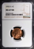 1952-S LINCOLN CENT, NGC MS-67 RED