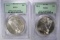 2- 1922 PEACE DOLLARS, PCGS MS64 OLD GREEN HOLDERS