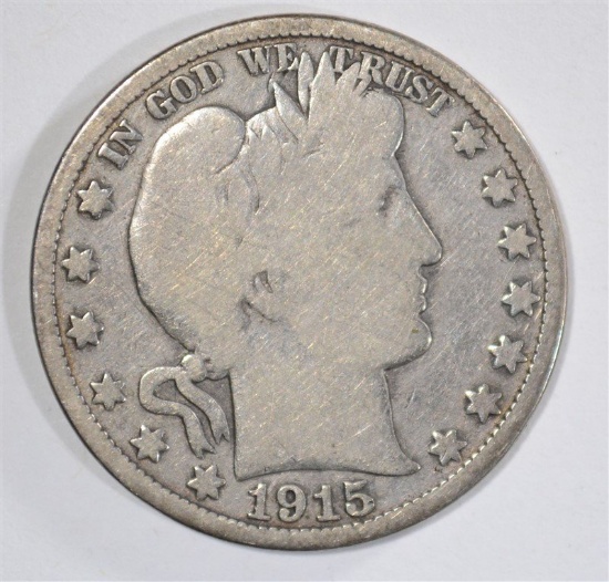 1915 BARBER HALF DOLLAR, VG KEY COIN