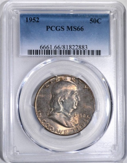 1952 FRANKLIN HALF DOLLAR, PCGS MS-66 SUPERB