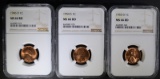 1946-D, 54-S & 55-D LINCOLN CENTS, NGC MS-66 RED