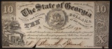 1865 STATE OF GEORGIA $10 NOTE, MILLEDGEVILLE