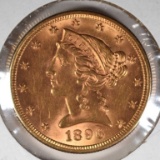 1896-S $5.00 GOLD LIBERTY, CH BU -BETTER DATE