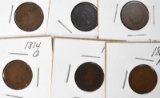 INDIAN CENT LOT; 1867, 1868, 1870, 1874, 1875 AG;