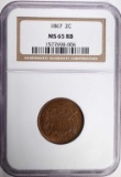 1867 TWO CENT PIECE NGC MS 65 RB