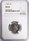 1936 BUFFALO NICKEL NGC MS 66