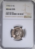 1950-D JEFFERSON NICKEL, NGC MS-66 FULL STEPS RARE