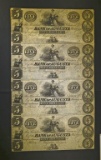 UNCUT SHEET OF 4-$5.00 BANK OF AUGUSTA NOTES