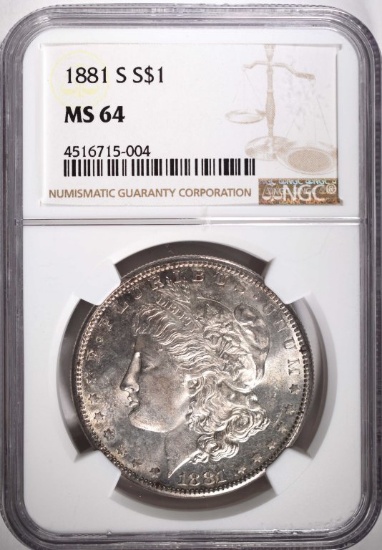 1881-S MORGAN DOLLAR, NGC MS-64