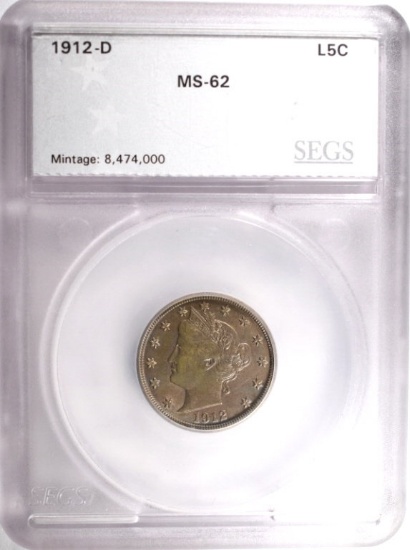 1912-D LIBERTY NICKEL, SEGS BU