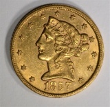 1857 $5.00 GOLD LIBERTY  CH BU