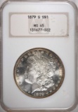 1879-S MORGAN DOLLAR, NGC MS-65 GEM