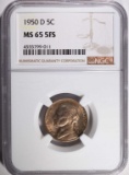 1950-D JEFFERSON NICKEL NGC MS65 5FS