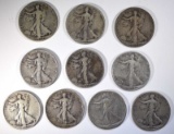 10 - WALKING LIBERTY HALF DOLLARS;