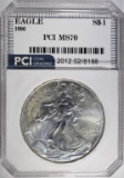 1996 AMERICAN SILVER EAGLE PCI PERFECT GEM BU