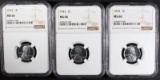 3-1943 LINCOLN STEEL CENTS, NGC MS66