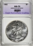 1992 AMERICAN SILVER EAGLE, ENG PERFECT GEM BU