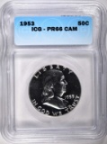 1953 FRANKLIN HALF DOLLAR ICG PR66 CAMEO