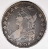 1808/7 BUST HALF DOLLAR, FINE