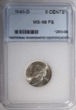 1945-D JEFFERSON SILVER NICKEL, NNC GRADED