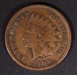 1908-S INDIAN HEAD CENT, FINE