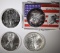 4 - GEM BU AMERICAN SILVER EAGLES