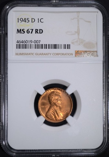 1945-D LINCOLN CENT NGC MS67 RD