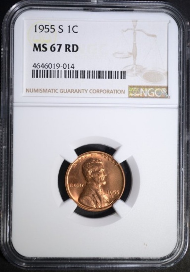 1955-S LINCOLN CENT NGC MS67 RD