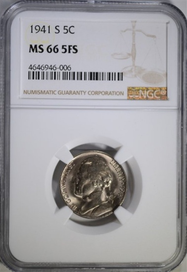 1941-S JEFFERSON NICKEL, NGC MS-66 5 FULL STEPS