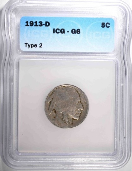 1913-D T-2 BUFFALO NICKEL, ICG G-6