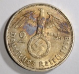 1938 A SILVER 2 MARKS NAZI GERMANY