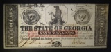 1862 $5.00 STATE OF GEORGIA MILLEDGEVILLE, CU